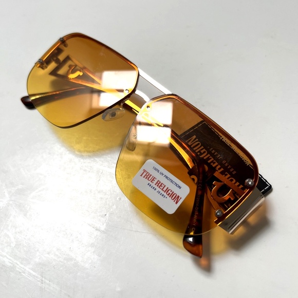 New Original TRUE RELIGION Aviator Double Bridge Sunglasses Yellow Metal Logo main image 6
